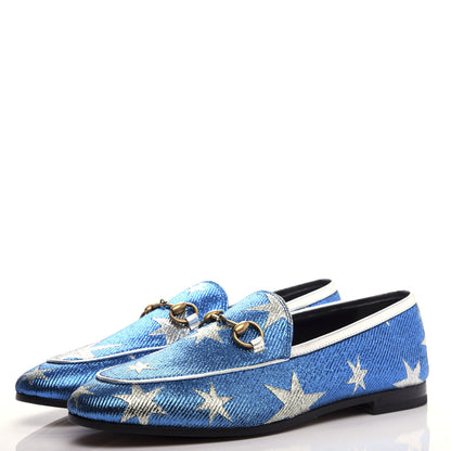Gucci Lurex Calfskin Starry Sky Womens Jordaan Loafers 36.5 Bluette Silver 3 of 11