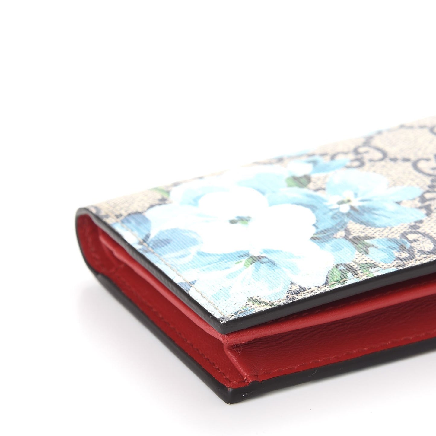 GG Supreme Monogram Blooms Card Case Beige Blue Navy Hibiscus Red