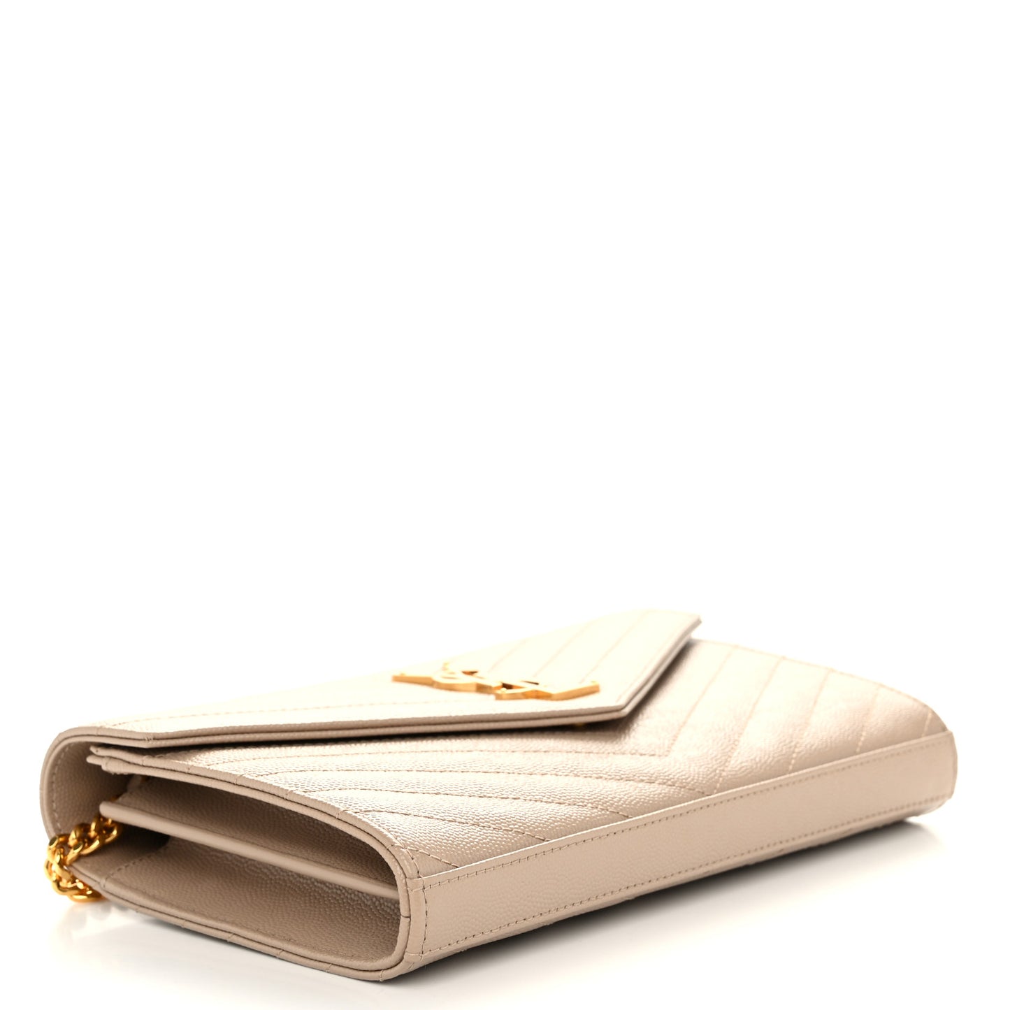 Grain De Poudre Matelasse Chevron Monogram Chain Wallet Dark Beige