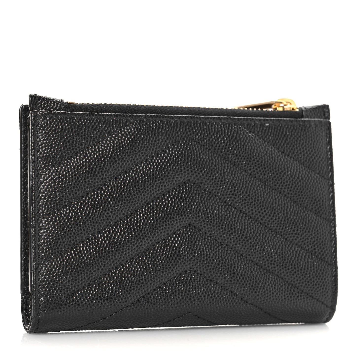 Grain De Poudre Matelasse Chevron Monogram Zipped Two-Part Wallet Black