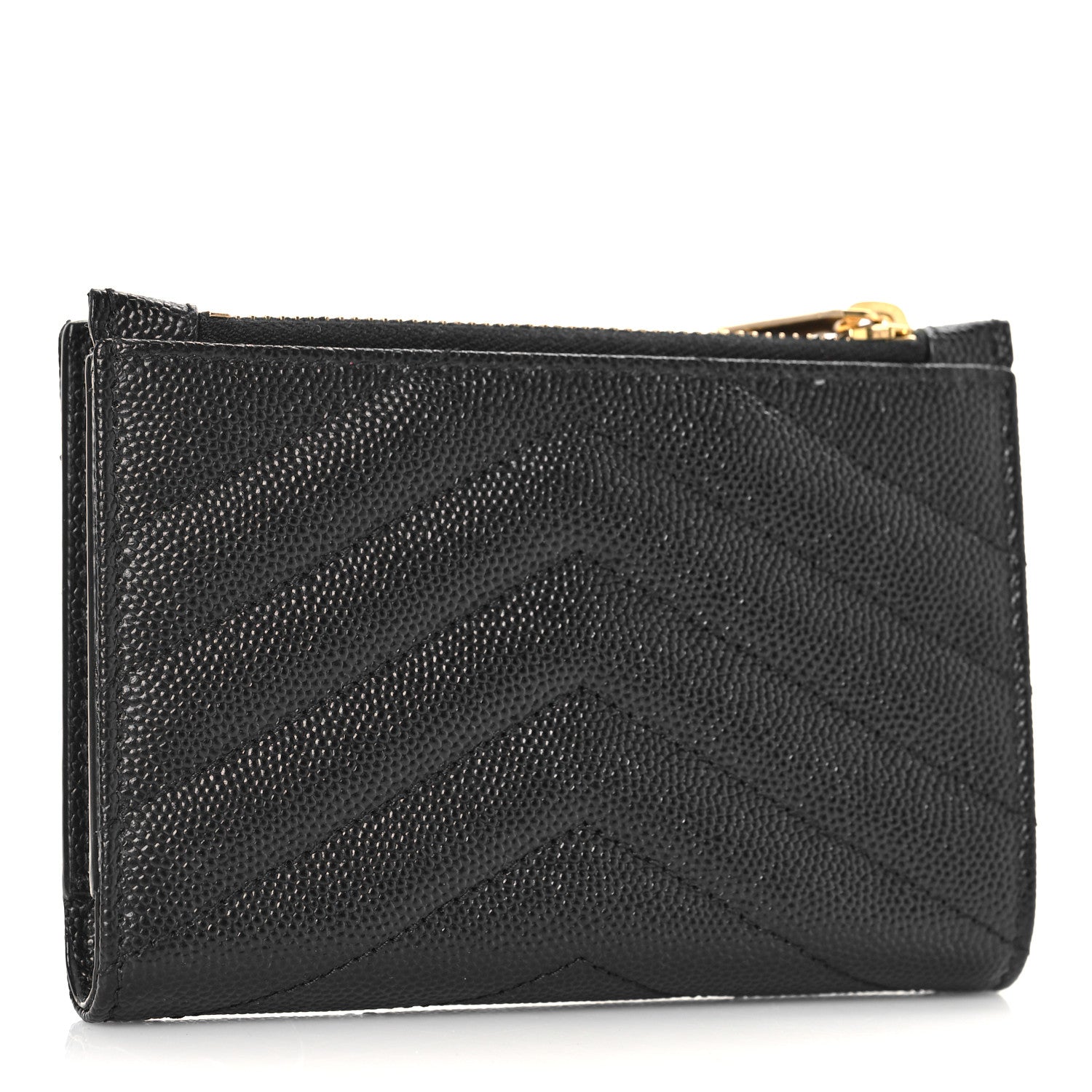 Saint Laurent Grain De Poudre Matelasse Chevron Monogram Zipped Two-Part Wallet Black 3 of 9
