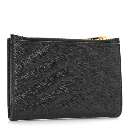 Saint Laurent Grain De Poudre Matelasse Chevron Monogram Zipped Two-Part Wallet Black 3 of 9