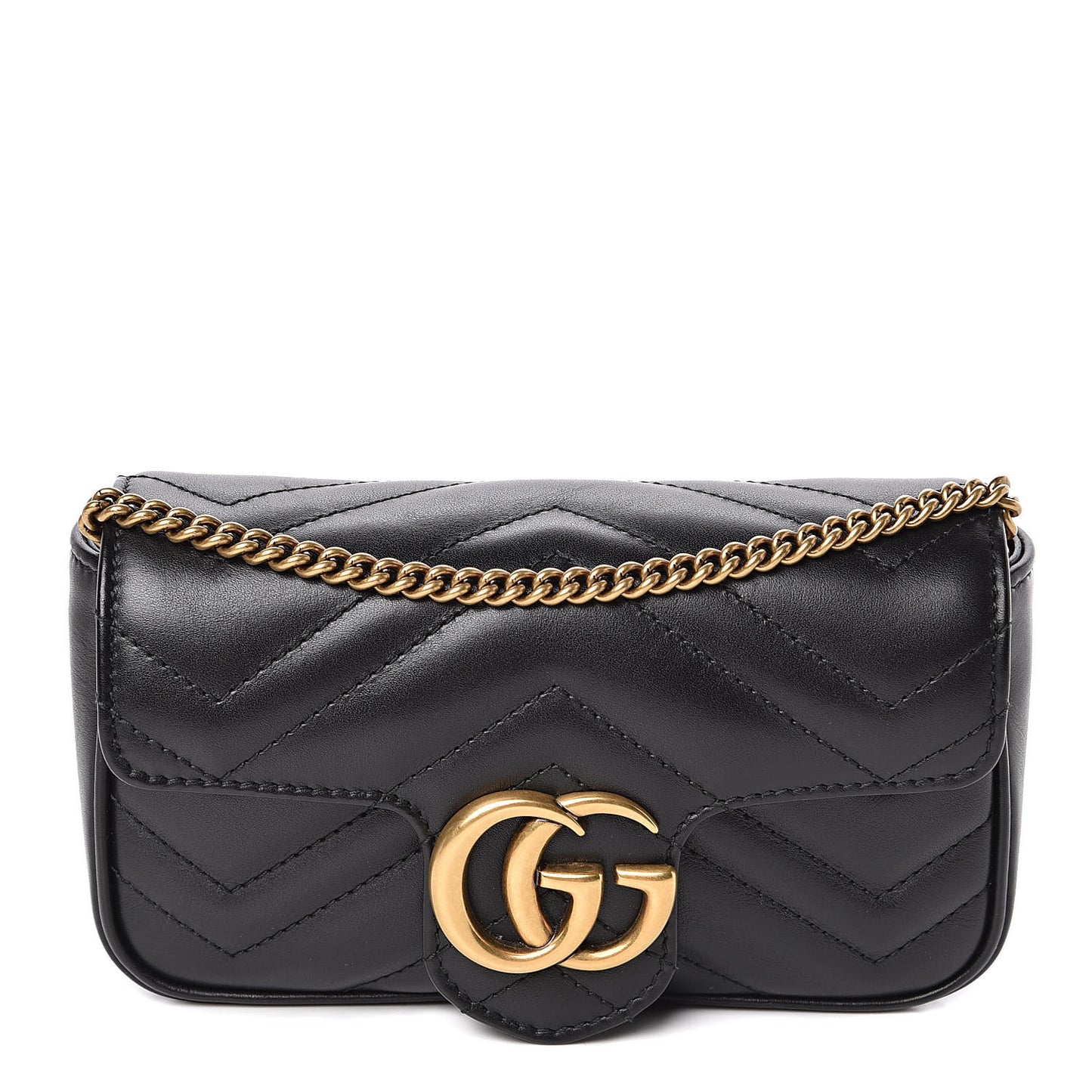 Calfskin Matelasse Super Mini GG Marmont Shoulder Bag Black