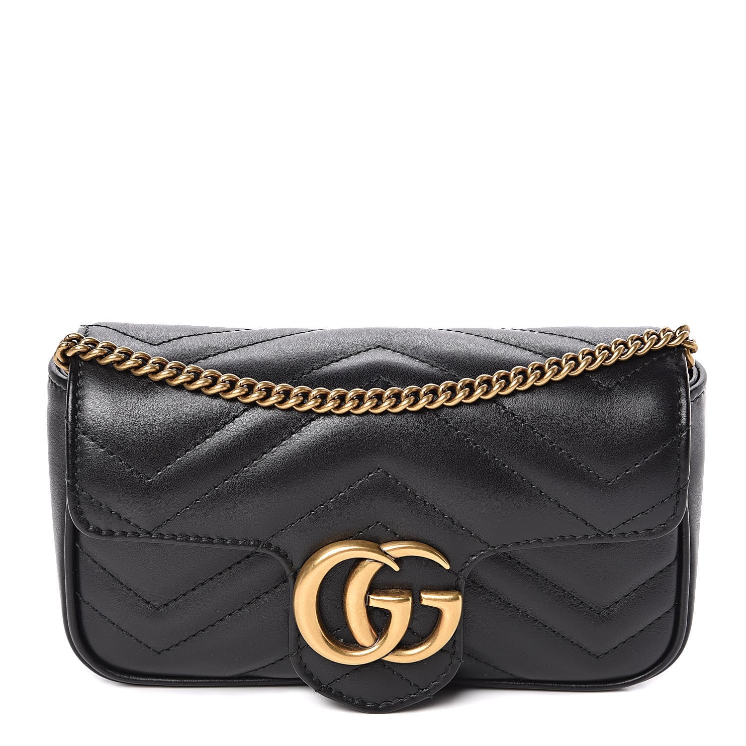 Gucci Calfskin Matelasse Super Mini GG Marmont Shoulder Bag Black 1 of 11