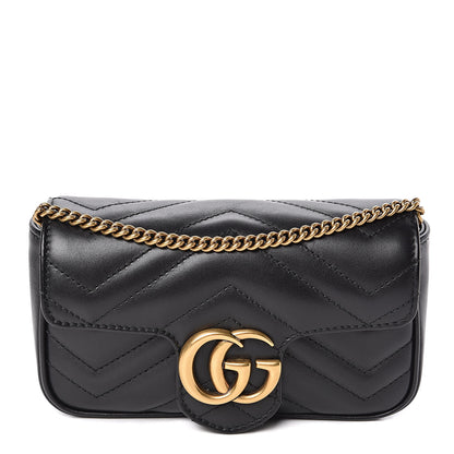 Gucci Calfskin Matelasse Super Mini GG Marmont Shoulder Bag Black 1 of 11
