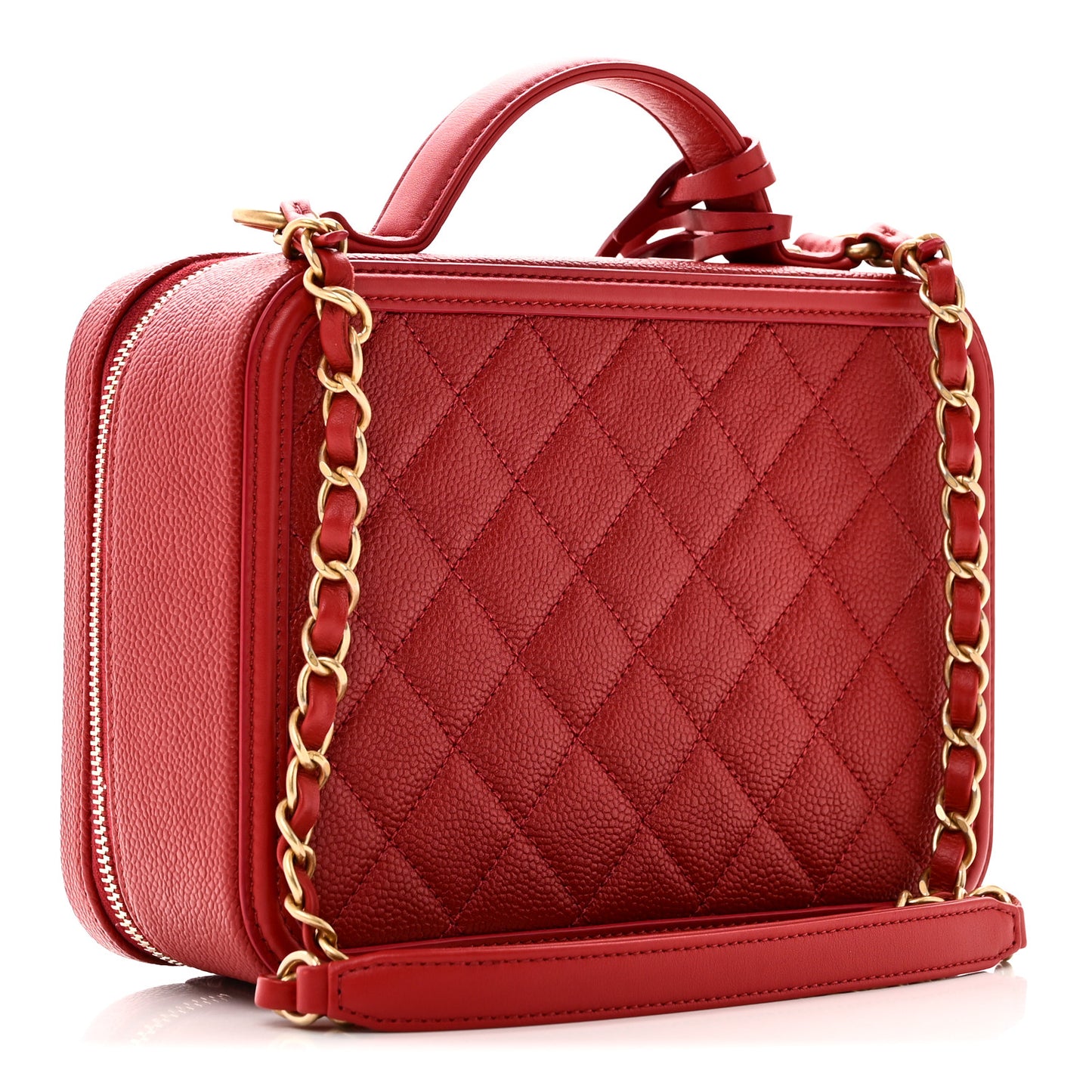 Caviar Quilted Medium CC Filigree Vanity Case Red