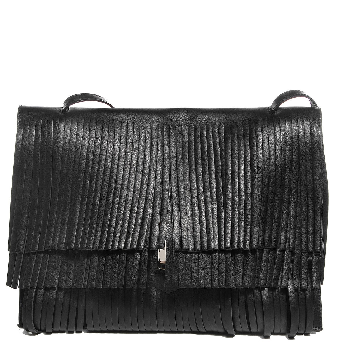 Calfskin Large Fringe Lunch Bag Black