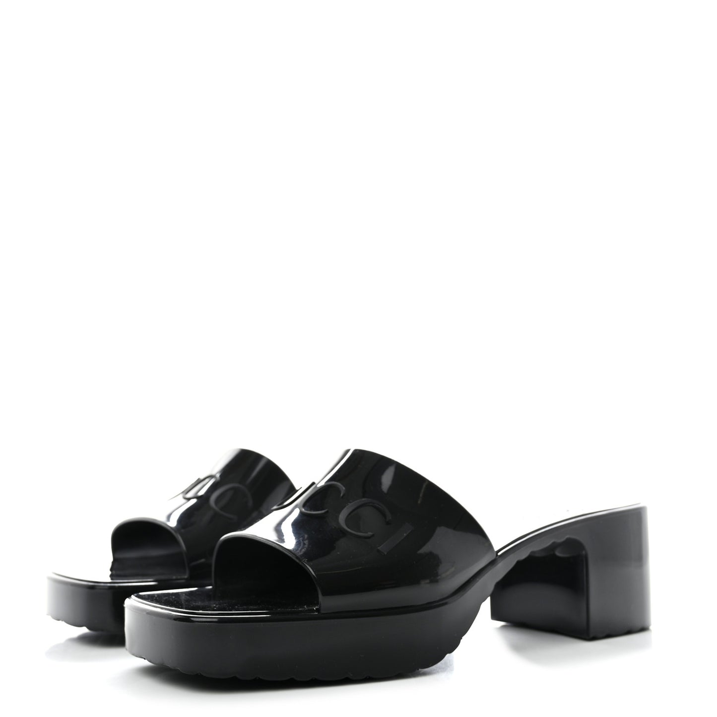 Rubber Gucci Logo Womens Platform 20/60mm Slide Sandals 37 Black