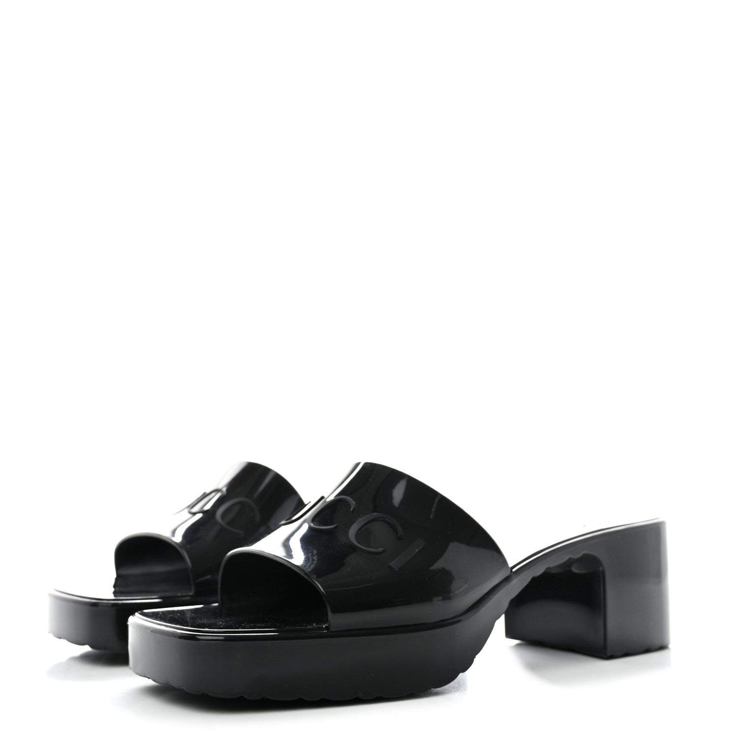 Gucci Rubber Gucci Logo Womens Platform 20/60mm Slide Sandals 37 Black 3 of 9