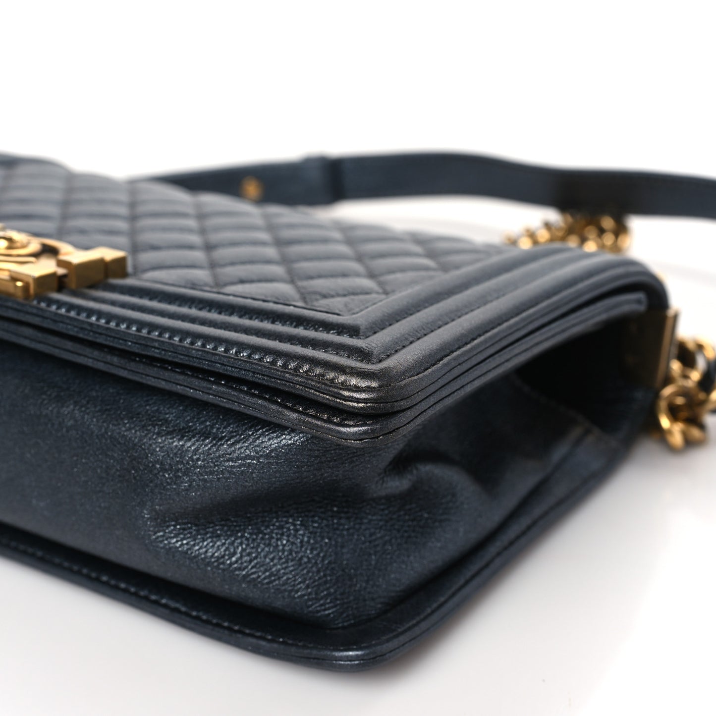 Metallic Calfskin Quilted Medium Boy Flap Grey