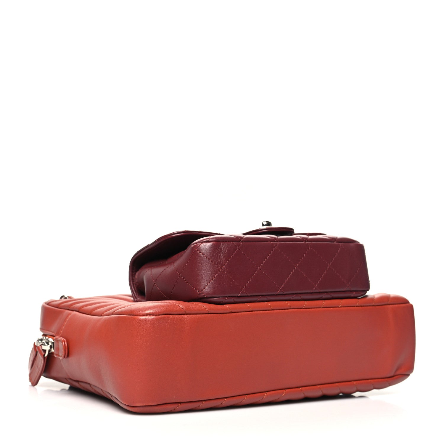 Chanel Calfskin Chevron Quilted Double Camera Bag With Flap Red 4 of 14