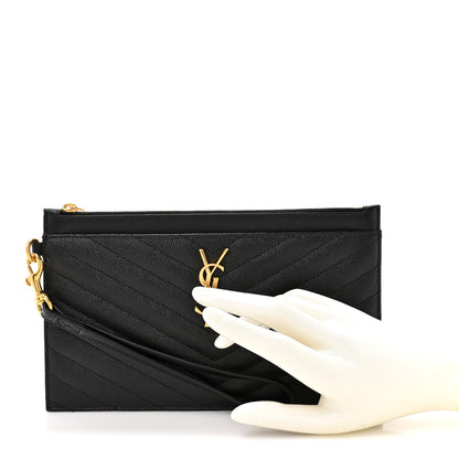 Saint Laurent Grain De Poudre Chevron Monogram Large Bill Pouch Black 3 of 14