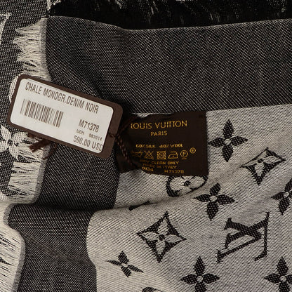 Louis Vuitton Wool Silk Monogram Denim Shawl Black 5 of 5