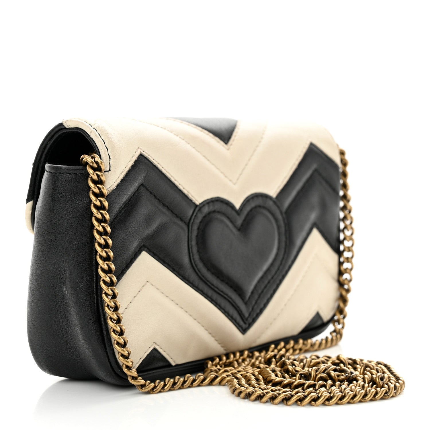 Gucci Calfskin Matelasse Super Mini GG Marmont Shoulder Bag Black White 3 of 12