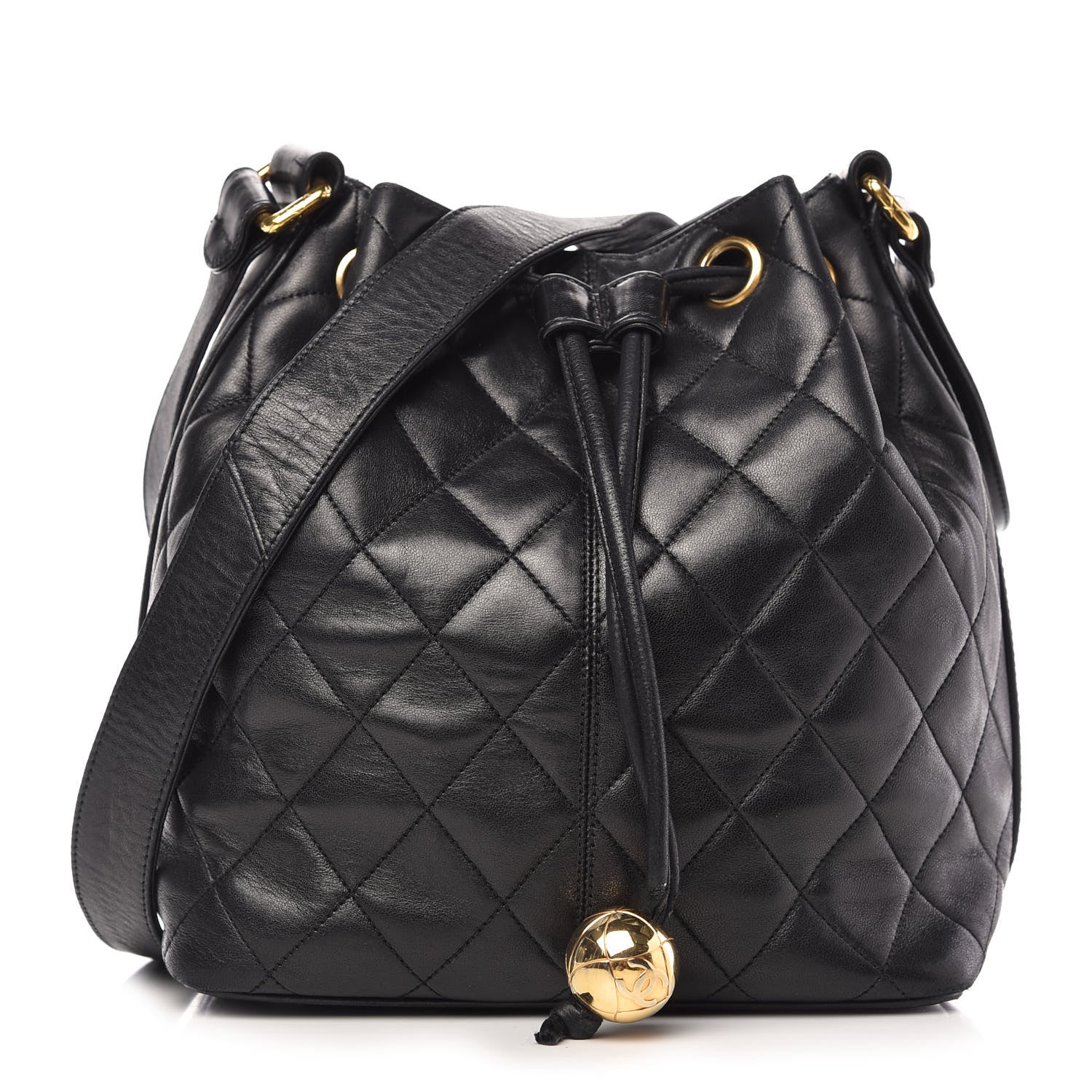 Chanel Lambskin Quilted Drawstring Shoulder Bag Black 1 of 10