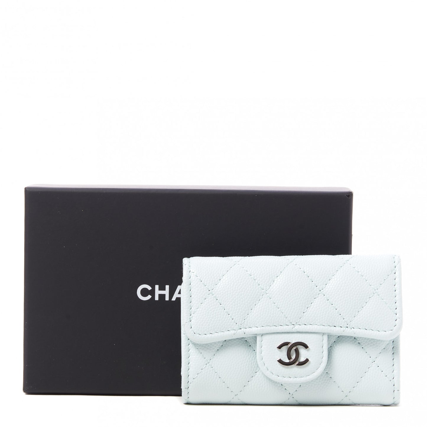 Caviar Quilted Classic 4 Key Holder Wallet Light Blue