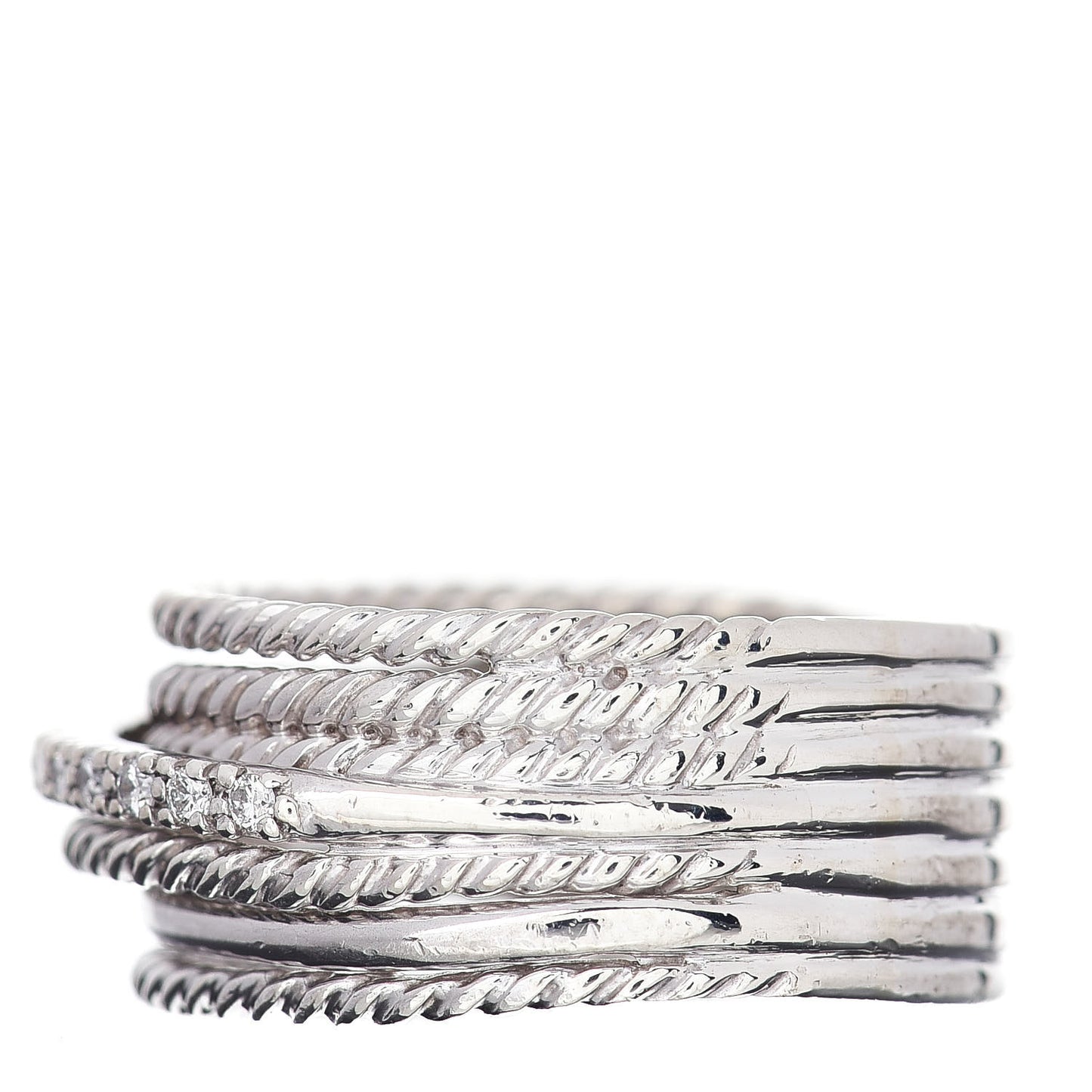 Sterling Silver Diamond 11mm Wide Crossover Cable Ring 60 9