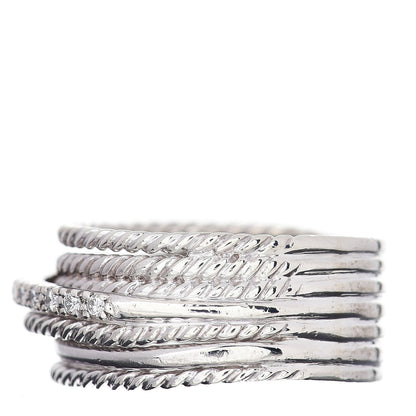 David Yurman Sterling Silver Diamond 11mm Wide Crossover Cable Ring 60 9 3 of 5