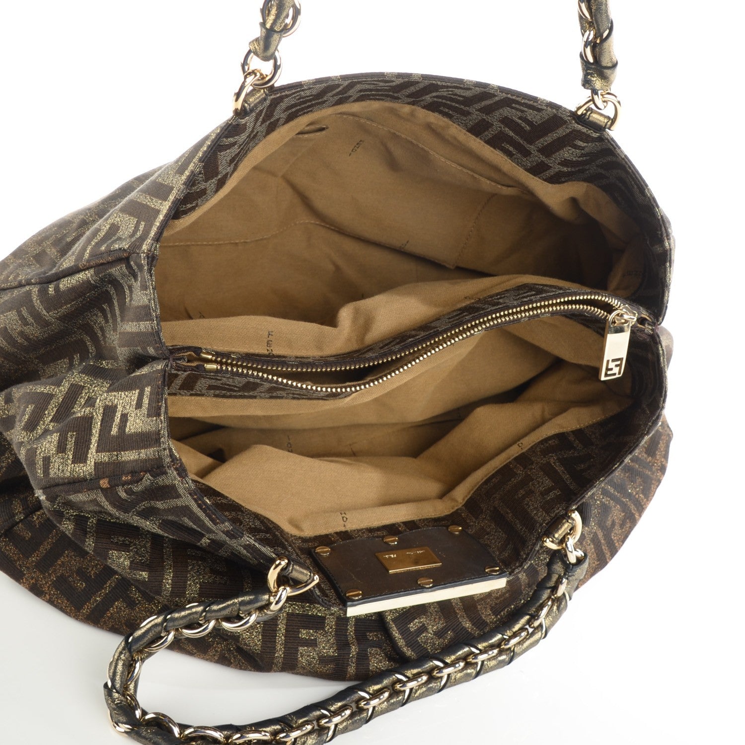 Fendi Metallic Lurex Zucca Mia Tote Tobacco 5 of 8