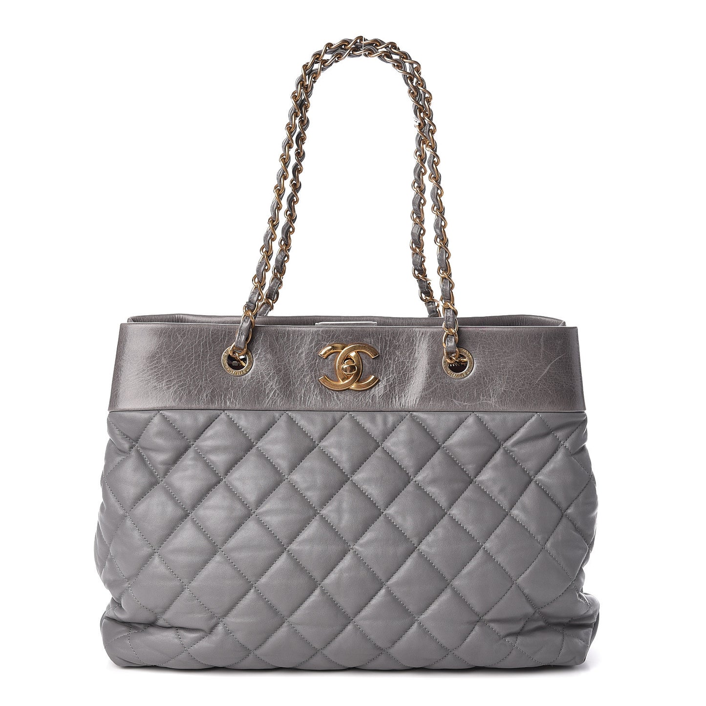 Calfskin Quilted Large Soft Elegance Tote Grey