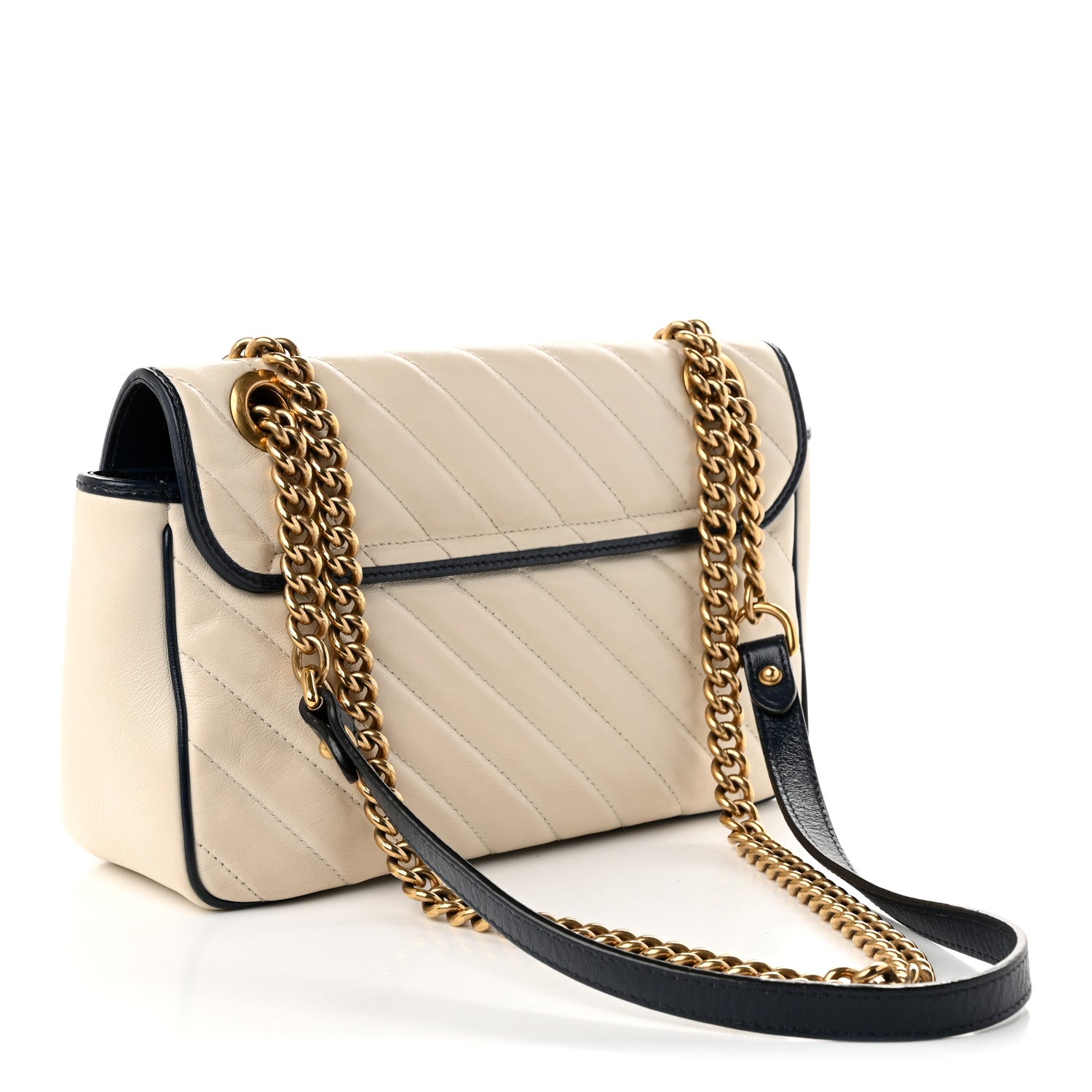 Gucci Vintage Effect Calfskin Matelasse Diagonal Small Torchon GG Marmont Shoulder Bag Mystic White Blue Agata 3 of 10