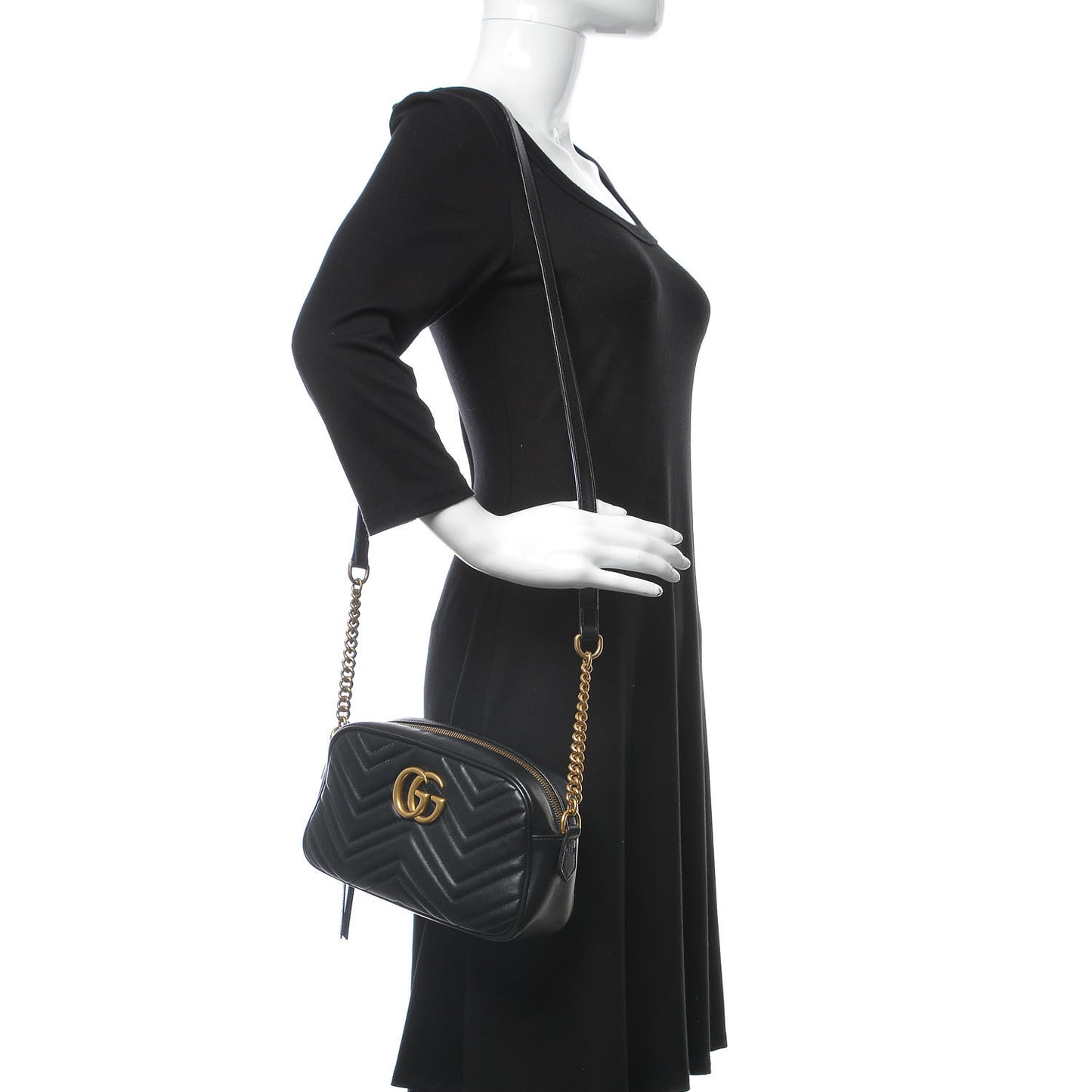 Calfskin Matelasse Small GG Marmont Chain Shoulder Bag Black