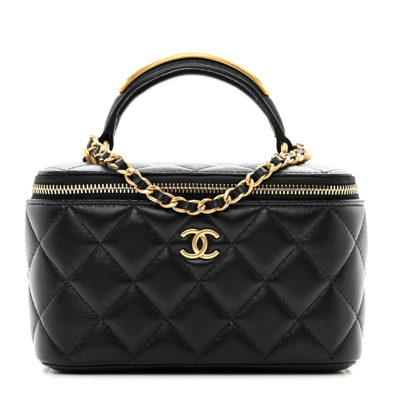 Chanel Lambskin Quilted Metal Small Top Handle Vanity Case With Chain Black 1 of 10