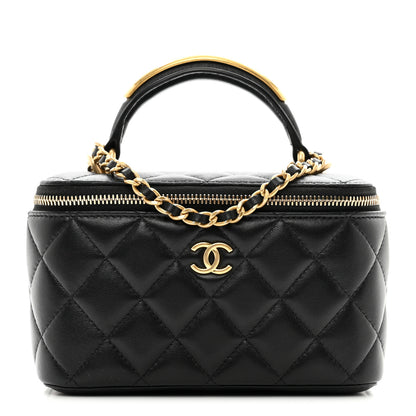 Chanel Lambskin Quilted Metal Small Top Handle Vanity Case With Chain Black 1 of 10