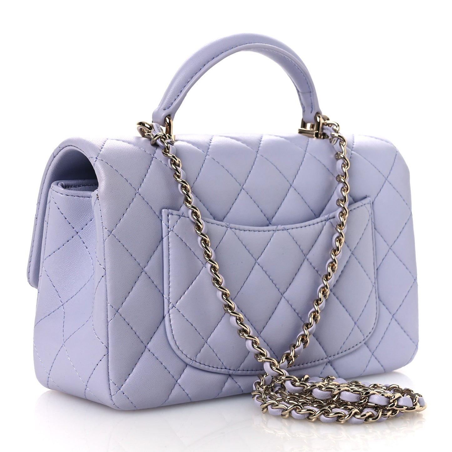 Lambskin Quilted Mini Top Handle Rectangular Flap Light Purple