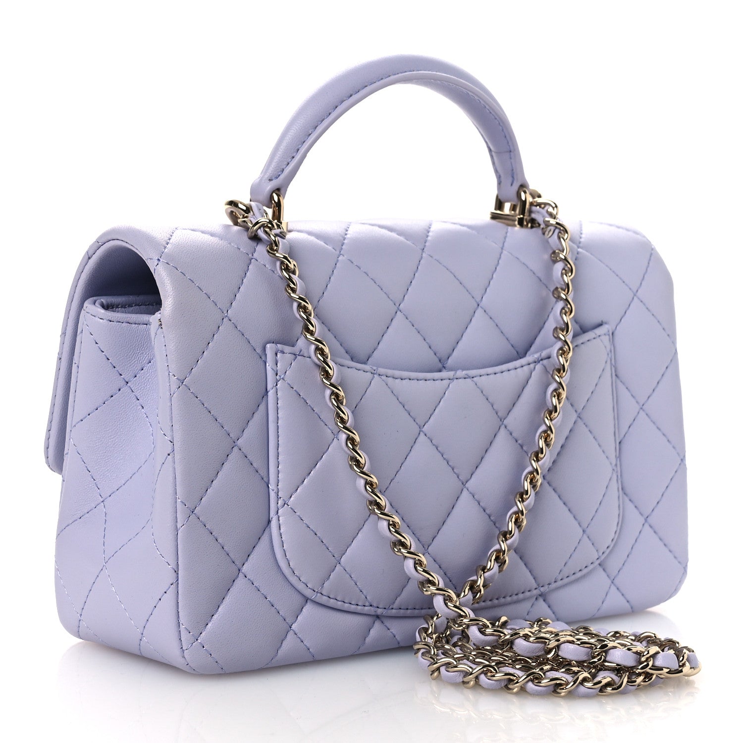 Chanel Lambskin Quilted Mini Top Handle Rectangular Flap Light Purple 3 of 14