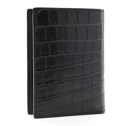 Saint Laurent Calfskin Crocodile Embossed Tiny Monogram Credit Card Wallet Black 3 of 7