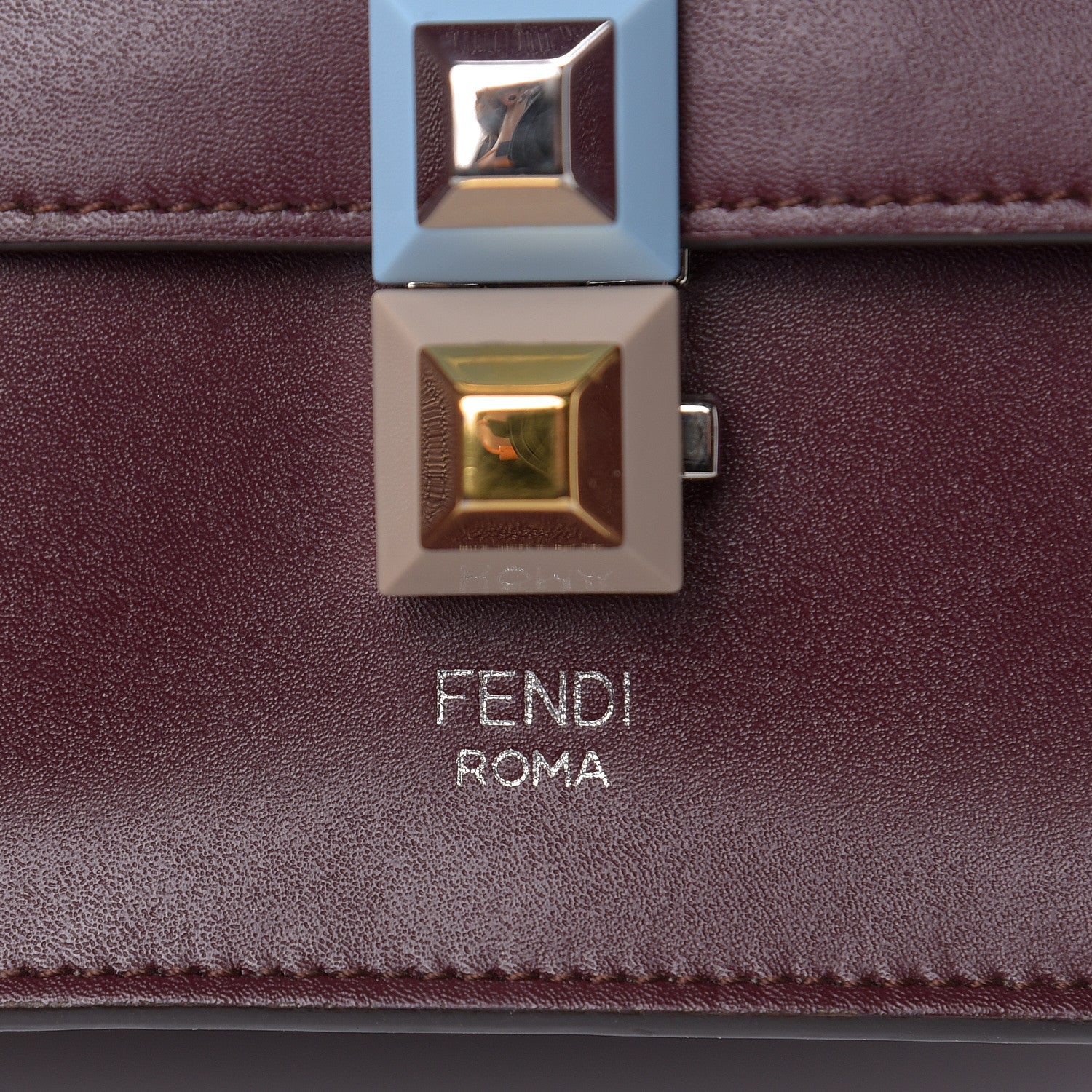 Fendi Vitello Liberty Studded Small Kan I Shoulder Bag Bordeaux Multicolor 10 of 10