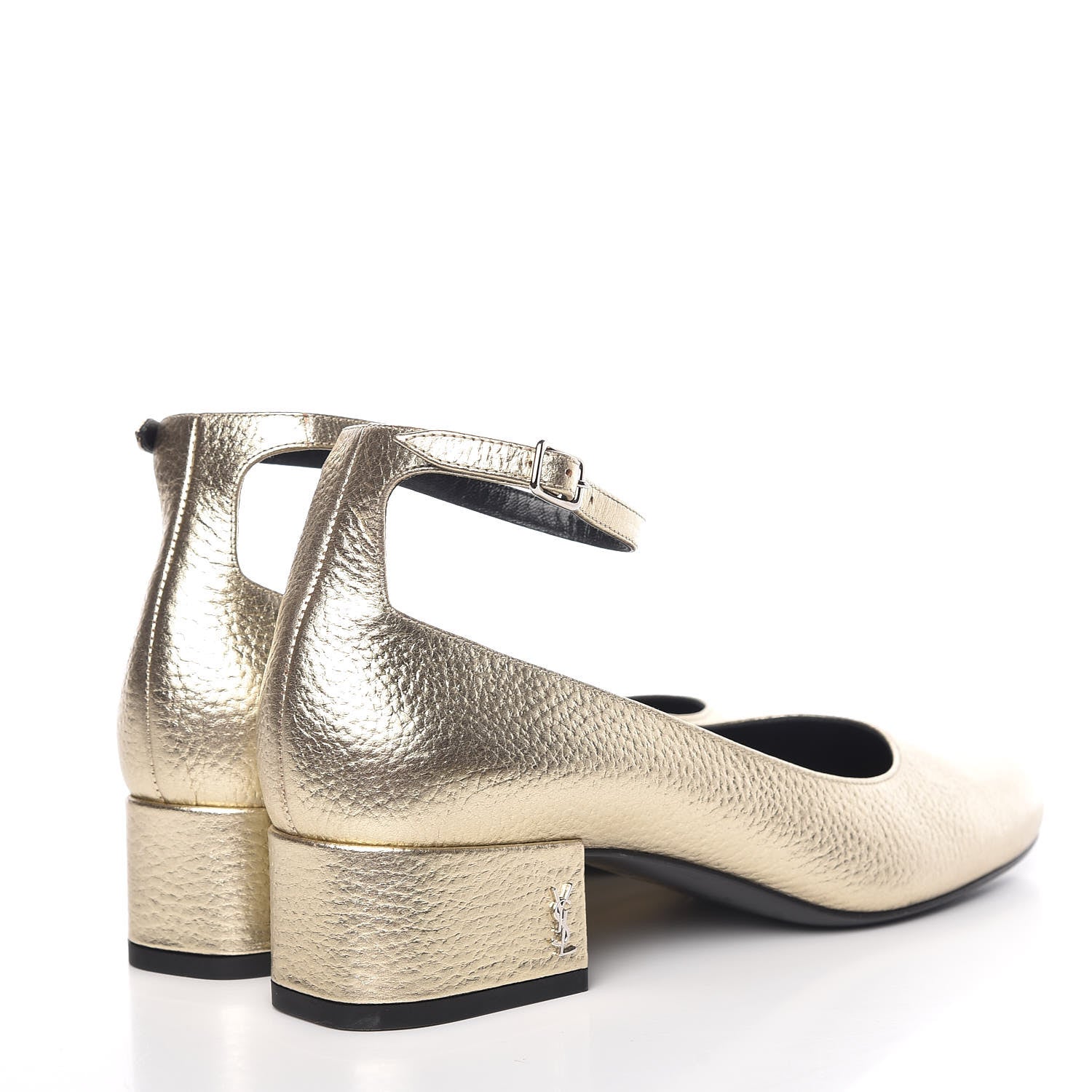 Saint Laurent Metallic Calfskin Babies 40 Ankle Strap Pumps 37.5 Platino 4 of 9