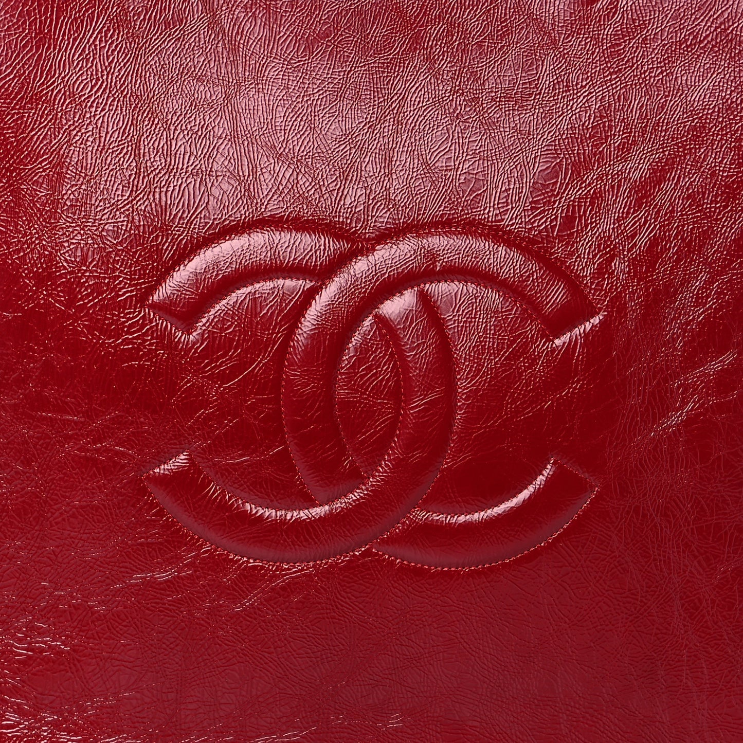 Shiny Aged Calfskin North South Shopping Bag Red