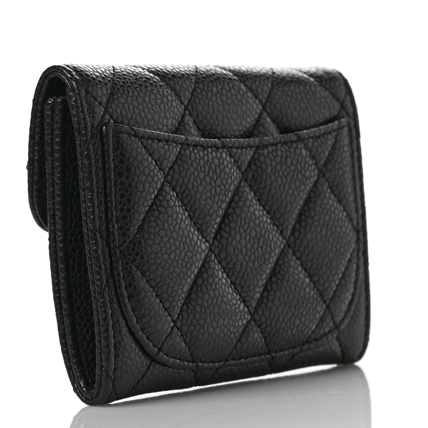 Caviar Quilted Flap Card Holder Wallet Black