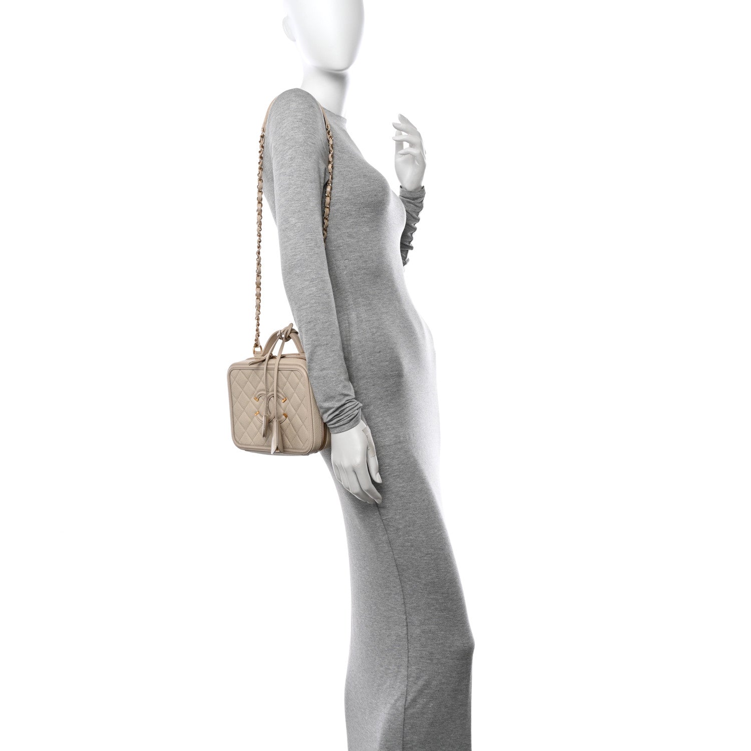 Chanel Caviar Quilted Medium CC Filigree Vanity Case Light Beige 2 of 15