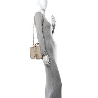 Chanel Caviar Quilted Medium CC Filigree Vanity Case Light Beige 2 of 15