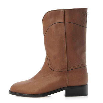 Chanel Nubuck CC Short Boots 37 Light Brown 1 of 8