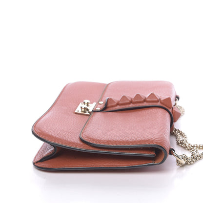Valentino Garavani Pebbled Calfskin Monochrome Medium Glam Lock Rockstud Flap English Red 14 of 15