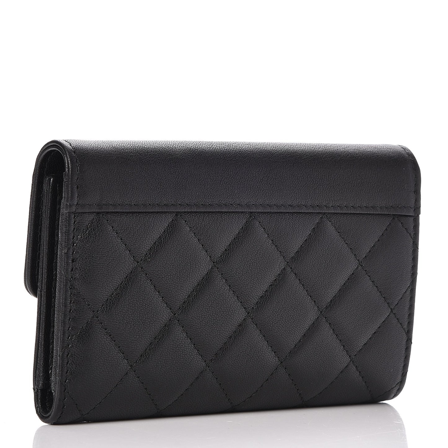 Lambskin Quilted Small Flap Wallet Black