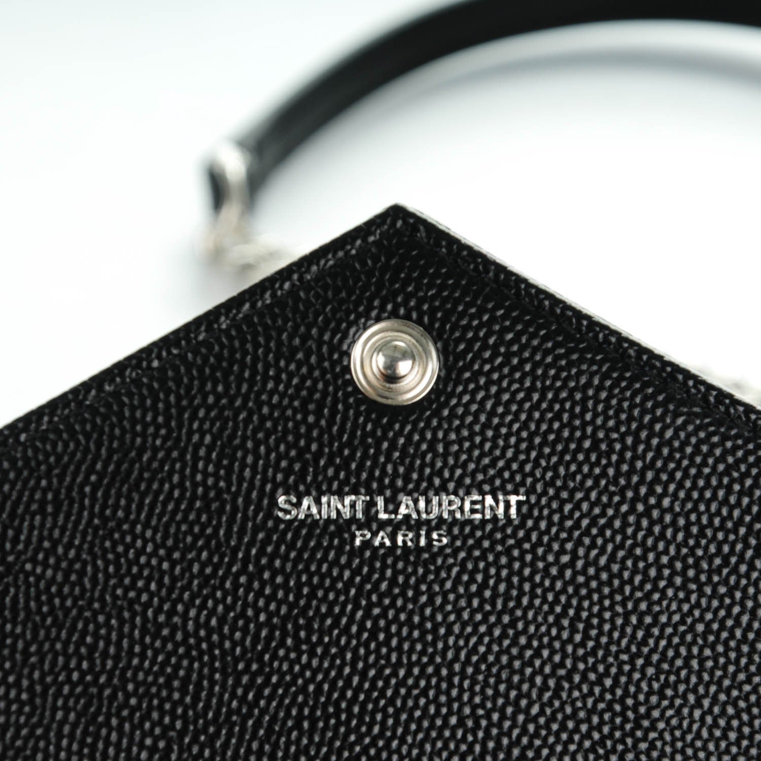 Saint Laurent Grain De Poudre Matelasse Chevron Monogram Envelope Chain Wallet Black 6 of 7