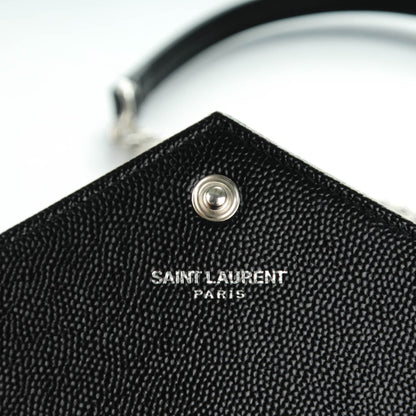 Saint Laurent Grain De Poudre Matelasse Chevron Monogram Envelope Chain Wallet Black 6 of 7