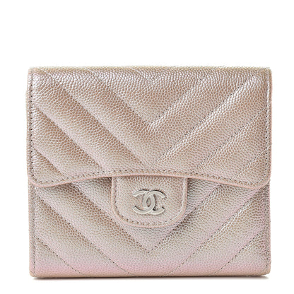 Chanel Metallic Caviar Chevron Quilted Compact Flap Wallet Light Gold 1 of 9