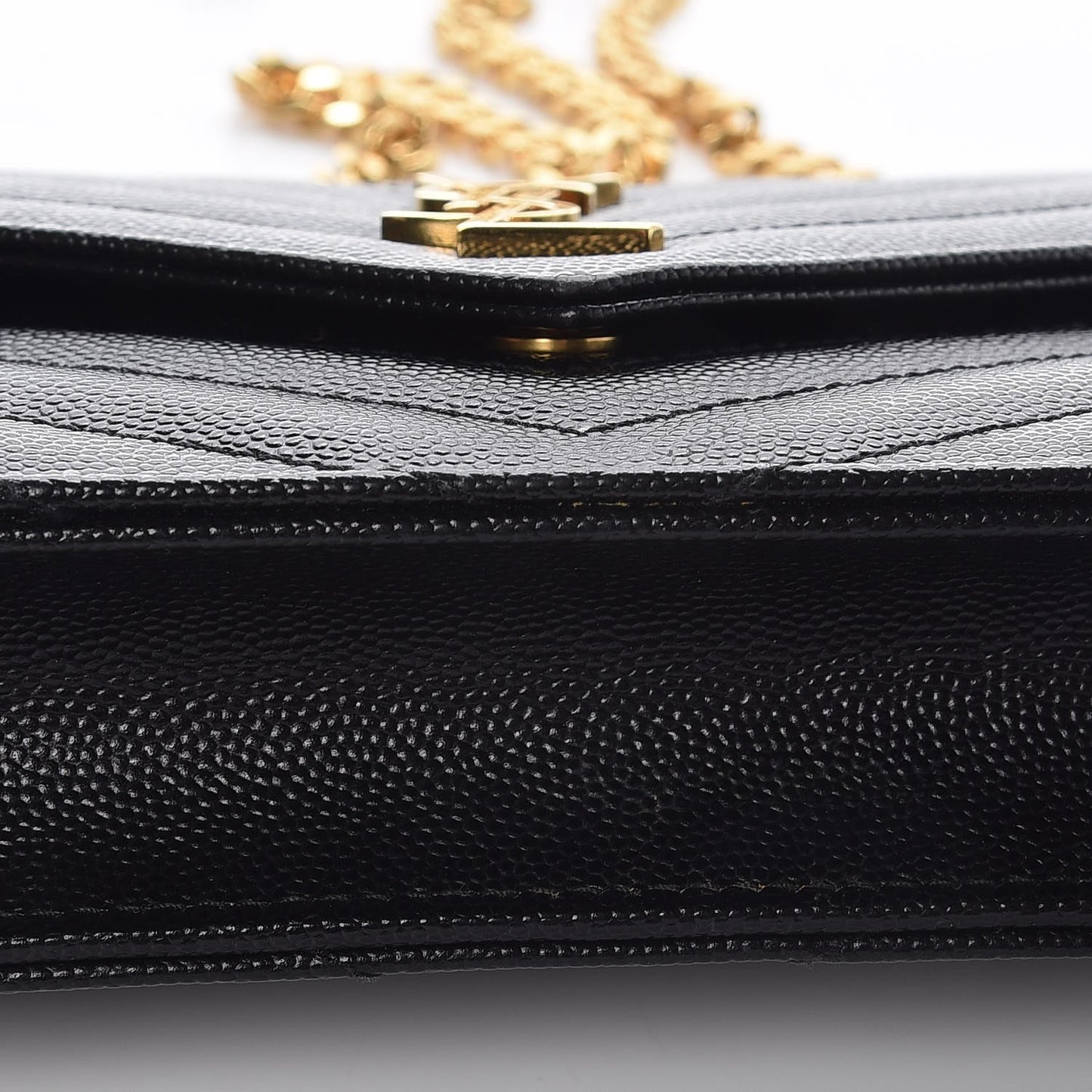 Grain De Poudre Matelasse Chevron Monogram Envelope Chain Wallet Black