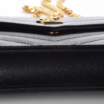 Saint Laurent Grain De Poudre Matelasse Chevron Monogram Envelope Chain Wallet Black 8 of 9
