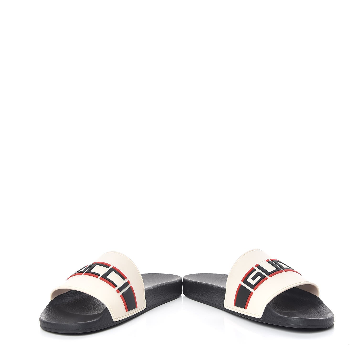Gucci Rubber Stripe Womens Pool Slide Sandals 41 Ecru Poppy Black 5 of 12
