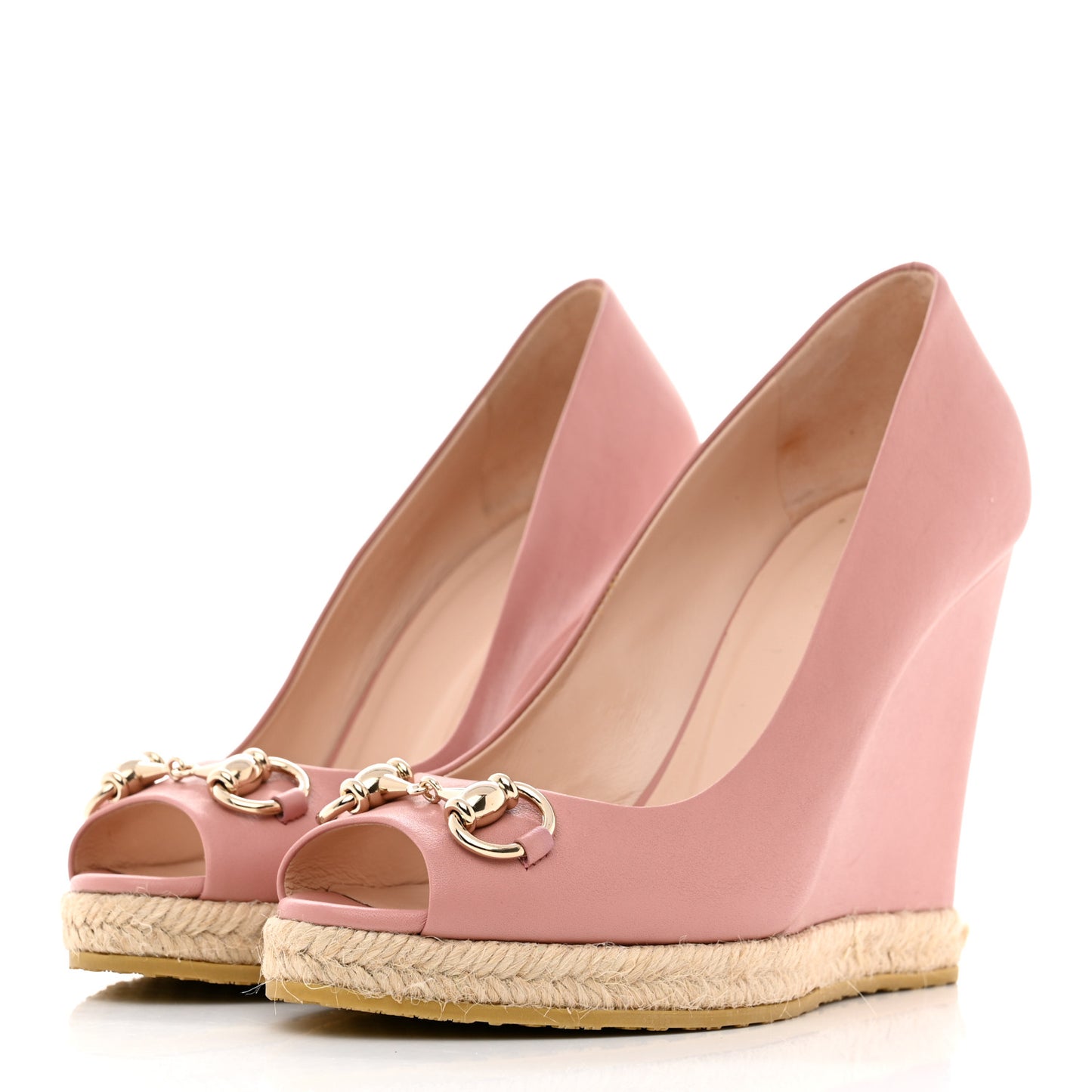 Miro Soft Calfskin Horsebit Wedges 36.5 Soft Pink