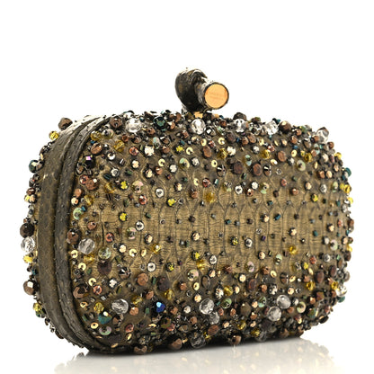 Bottega Veneta Snakeskin Crystal Bead Embellished Knot Clutch 3 of 9