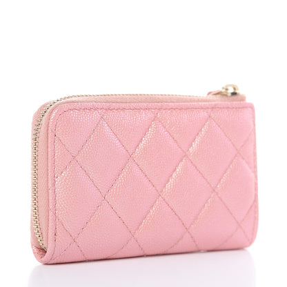 Chanel Iridescent Caviar Quilted Zipped Key Holder Case Rose Pink 3 of 8