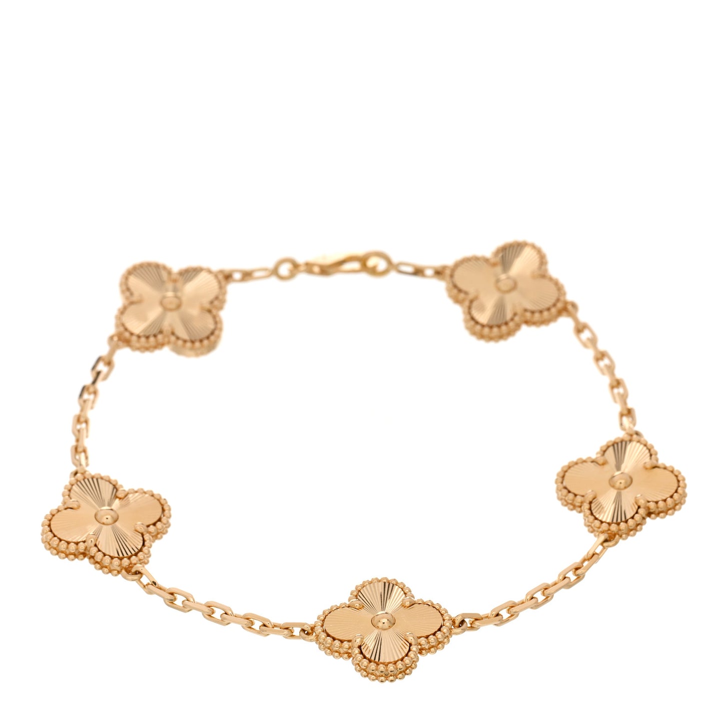 18K Yellow Gold 5 Motifs Guilloche Vintage Alhambra Bracelet